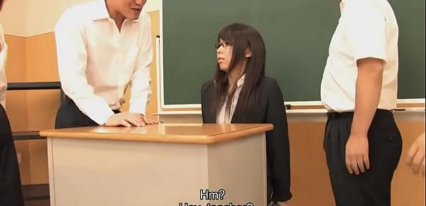  Cute Asian teacher waxed and creamed in a group